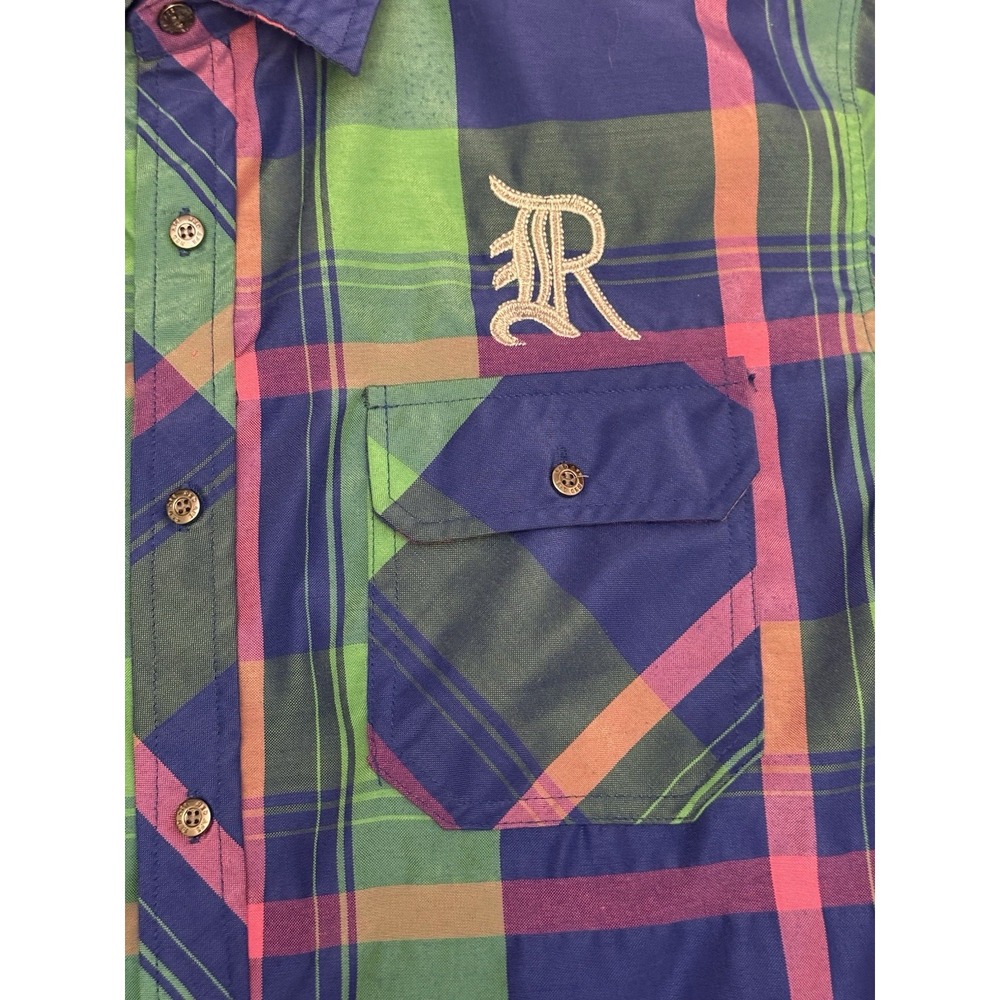 Red Ape Men's XL Plaid Short Sleeve Button-Up Shirt Blue/Green Y2K Hip Hop - Picture 3 of 5